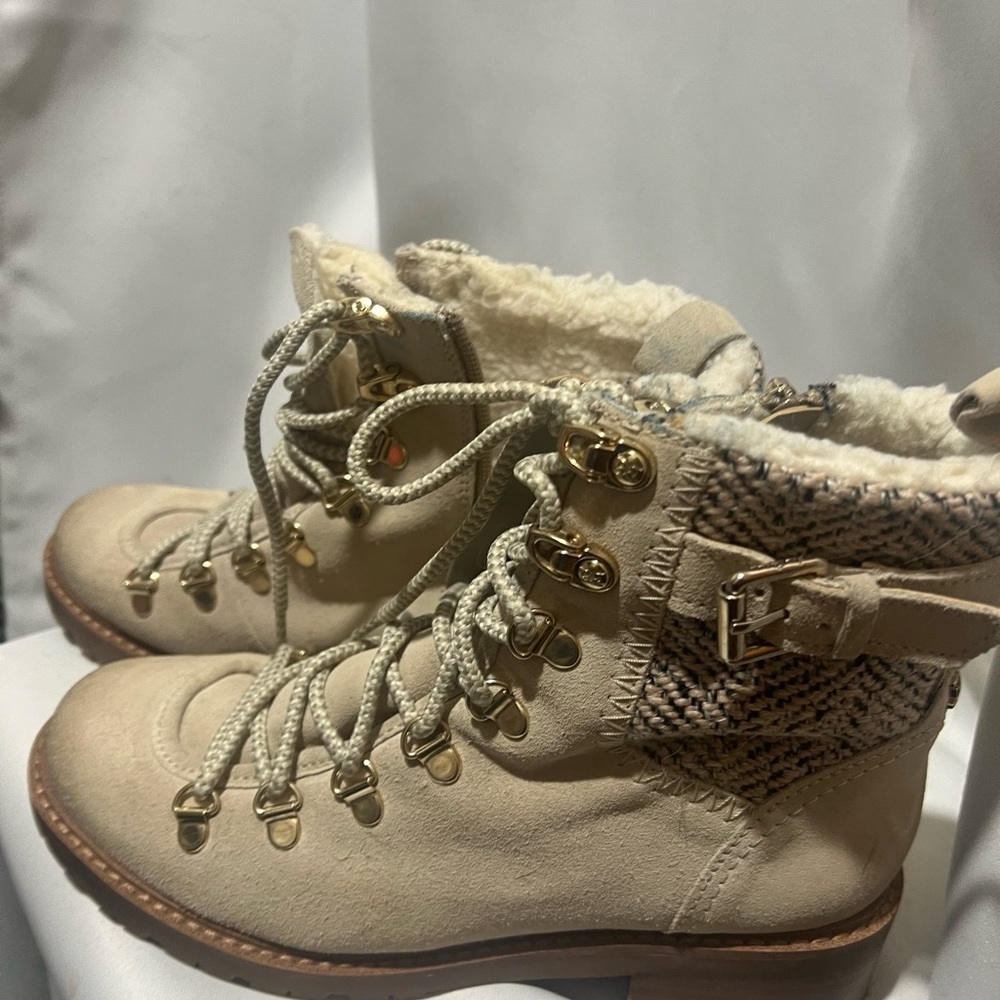 Sam Edelman Tenlee Leather Cream Lace-Up Winter Boots Size 7.5 - Picture 5 of 9